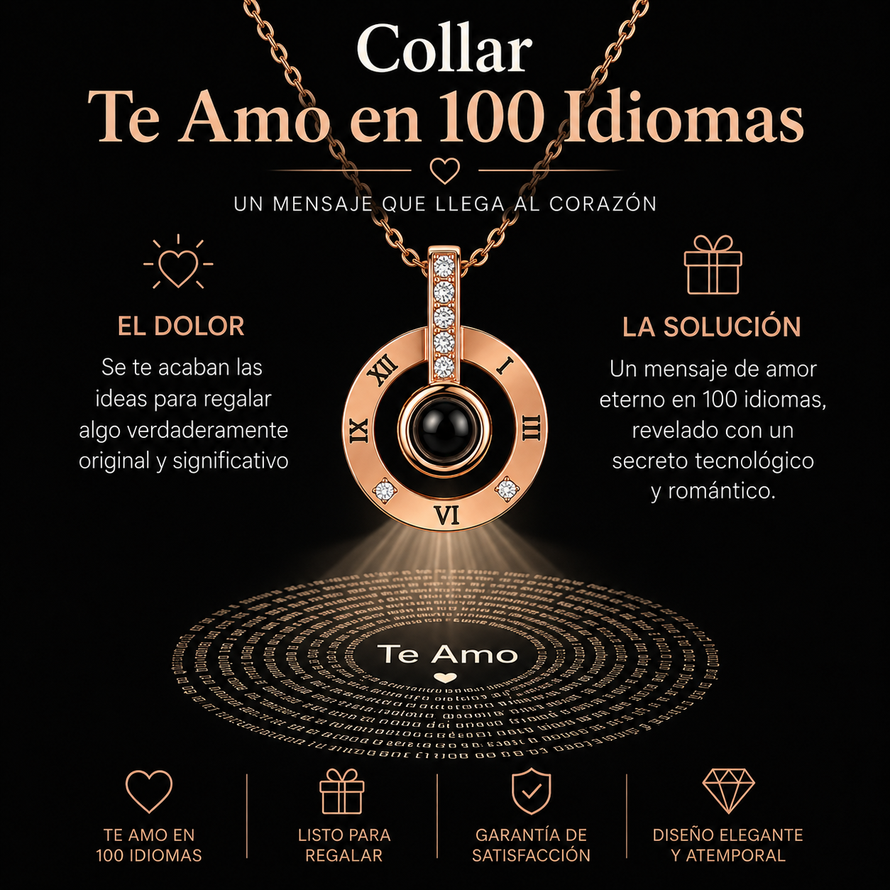 COLLAR TE AMO EN 100 IDIOMAS CON CAJA DECORTIVA